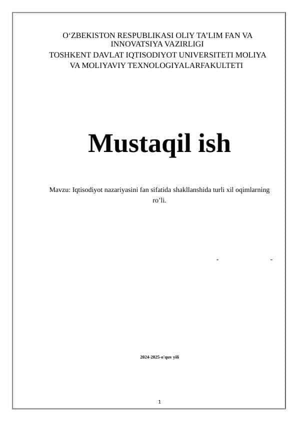 Iqtisodiyot nazariyasini fan sifatida shakllanishida tur xil omillarning ro'li