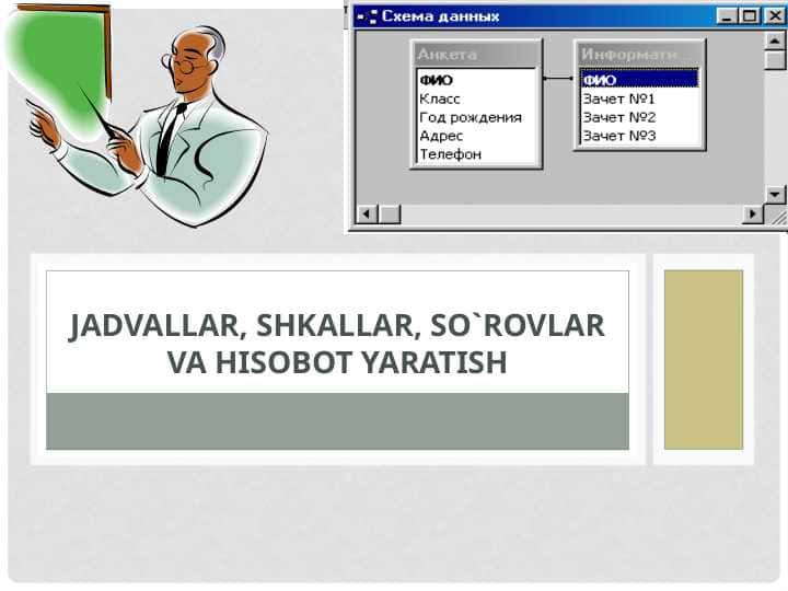 JADVALLAR, SHKALLAR, SO`ROVLAR VA HISOBOT YARATISH