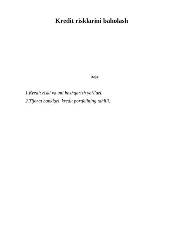 Kredit risklarini baholash