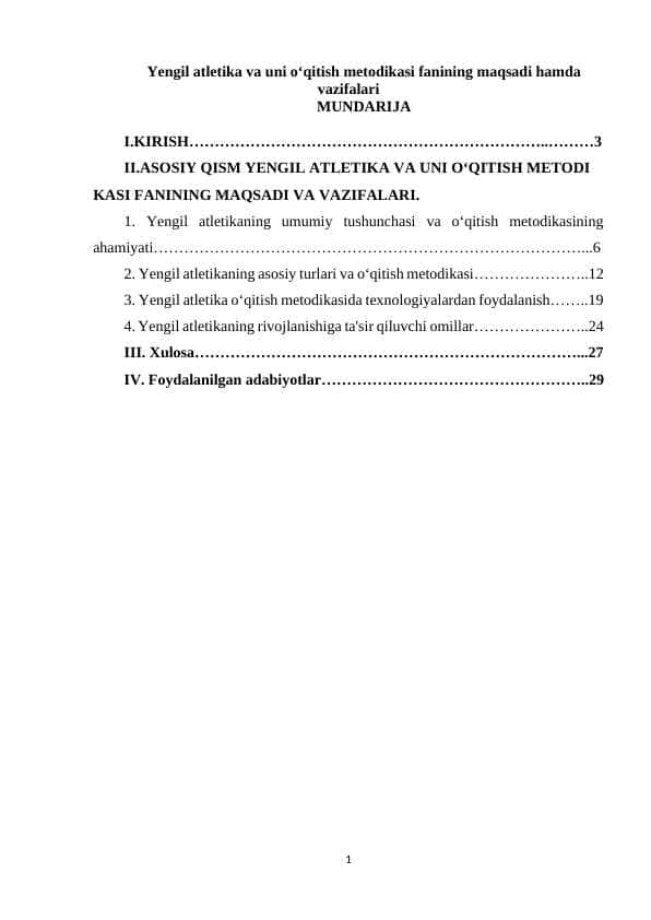 Yengil atletika va uni o‘qitish metodikasi fanining maqsadi hamda vazifalari