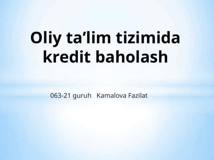 Oliy ta’lim tizimida kredit baholash