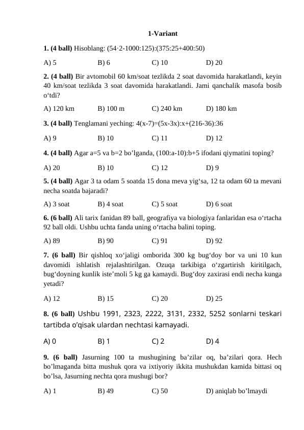 3-4-sinf olimpiada matematika