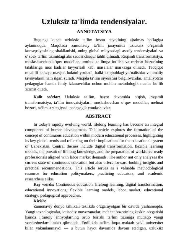 Uzluksiz taʼlimda tendensiyalar