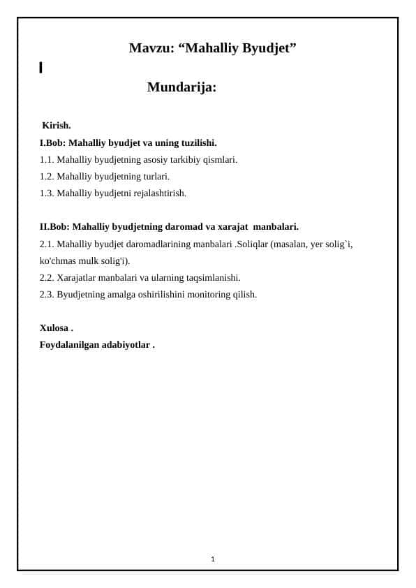 “Mahalliy Byudjet”