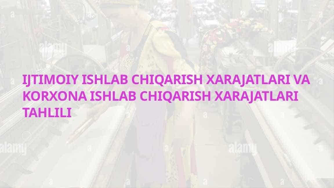 IJTIMOIY ISHLAB CHIQARISH XARAJATLARI VA KORXONA ISHLAB CHIQARISH XARAJATLARI TAHLILI