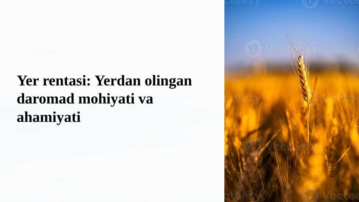 Yer rentasi Yerdan olingan daromad mohiyati va ahamiyati