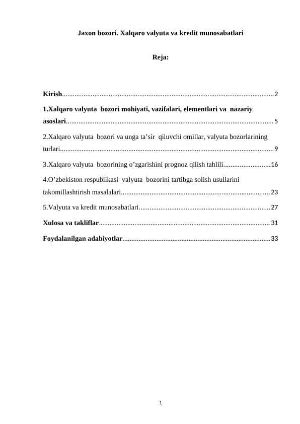 Jaxon bozori. Xalqaro valyuta va kredit munosabatlari