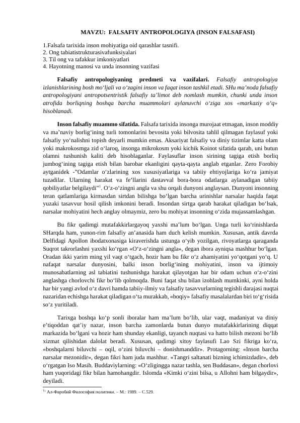 FALSAFIY ANTROPOLOGIYA (INSON FALSAFASI)