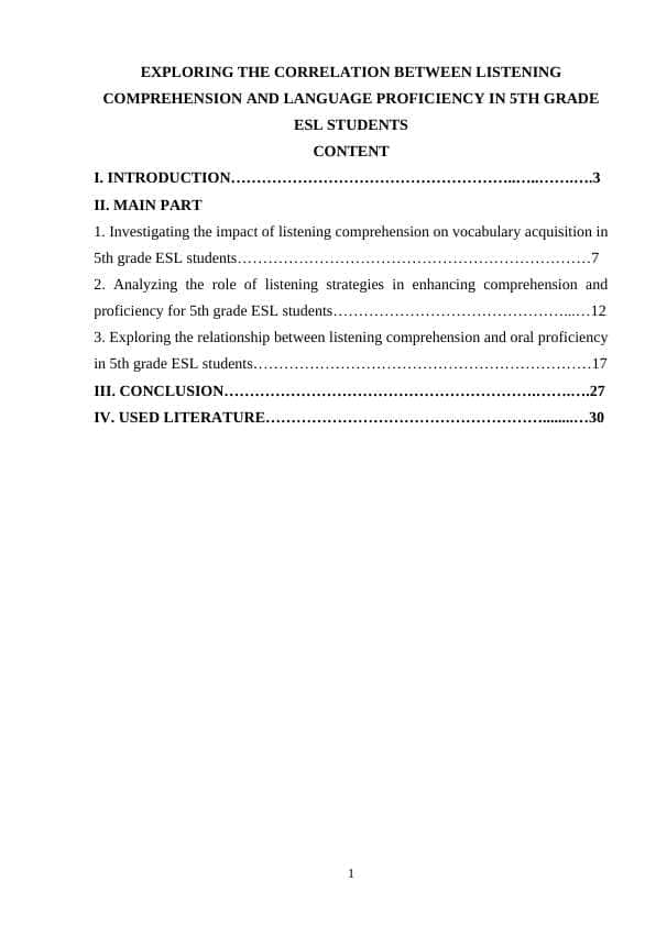 EXPLORING THE CORRELATION BETWEEN LISTENING COMPREHENSION AND LANGUAGE PROFICIENCY IN 5TH GRADE ESL STUDENTS