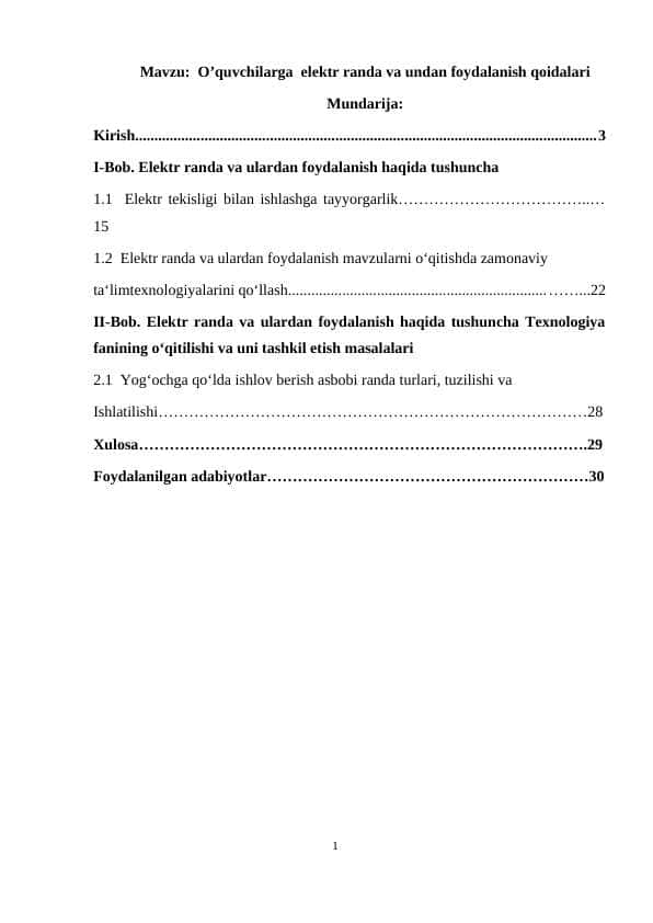 O’quvchilarga elektr randa va undan foydalanish qoidalari