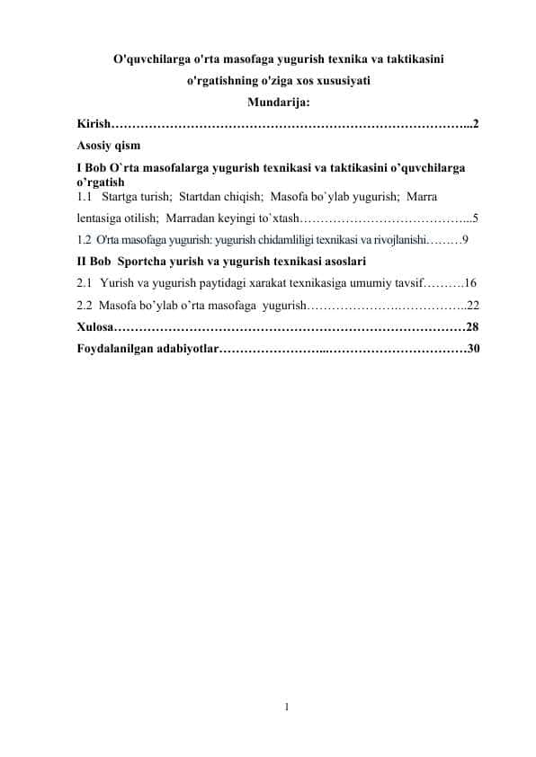 O'quvchilarga o'rta masofaga yugurish texnika va taktikasini o'rgatishning o'ziga xos xususiyati