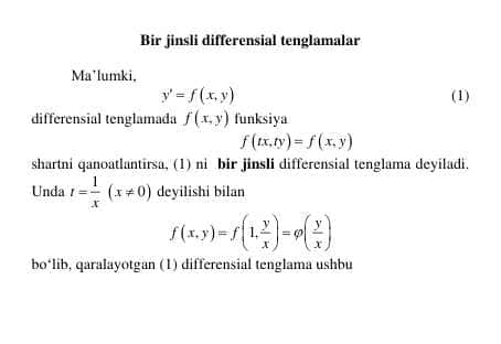 Bir jinsli differensial tenglamalar