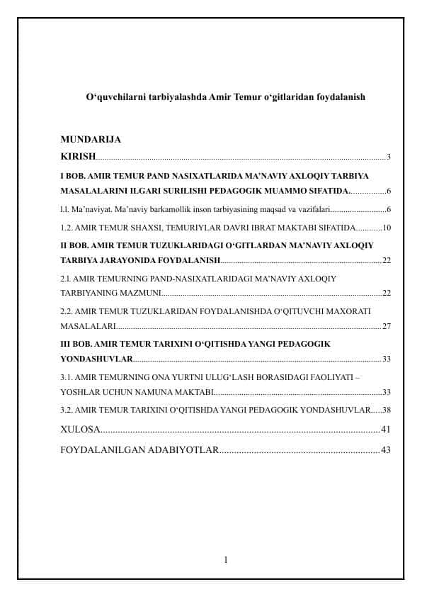 O‘quvchilarni tarbiyalashda Amir Temur o‘gitlaridan foydalanish