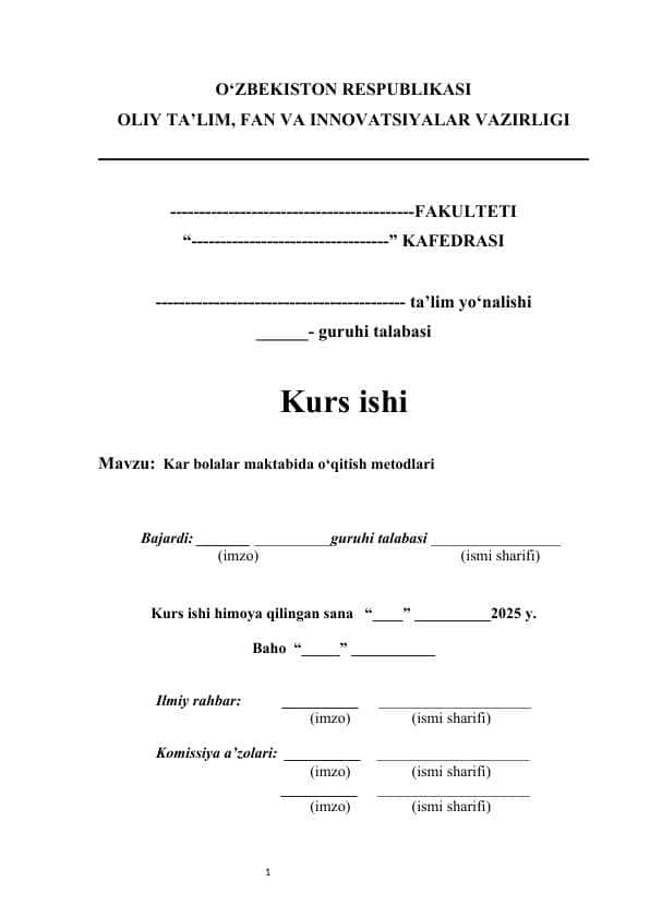 Kar bolalar maktabida o‘qitish metodlari