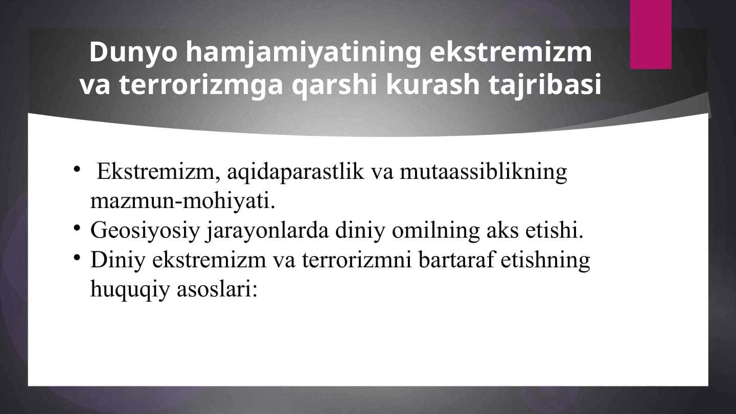 Dunyo hamjamiyatining ekstremizim va terririzimga qarshi kurash tajribasi