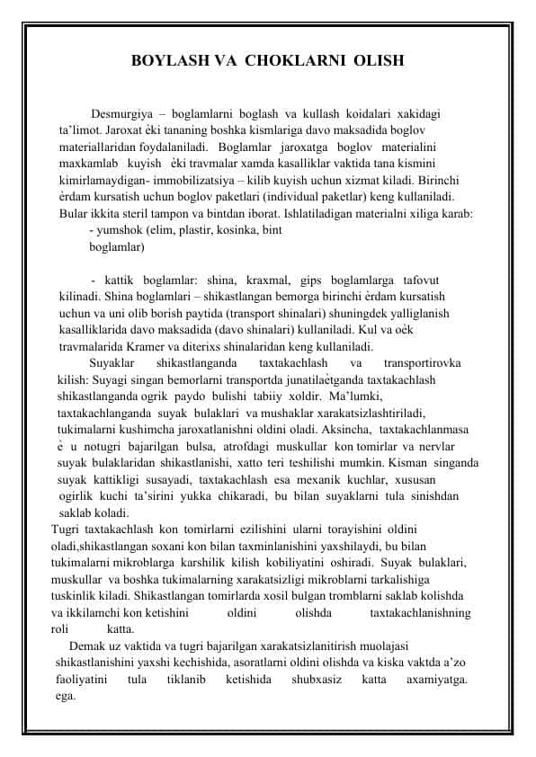 BOYLASH VA CHOKLARNI OLISH