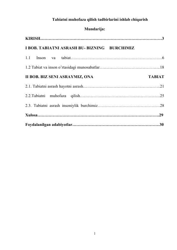 Tabiatni muhofaza qilish tadbirlarini ishlab chiqarish