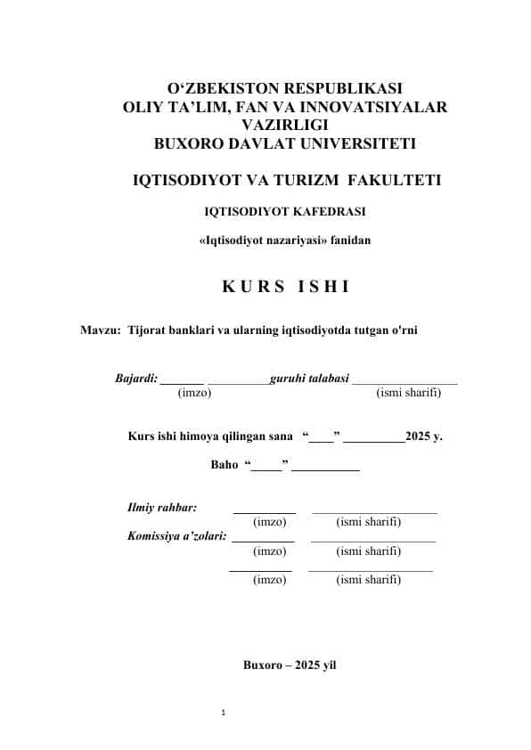 Tijorat banklari va ularning iqtisodiyotda tutgan o'rni