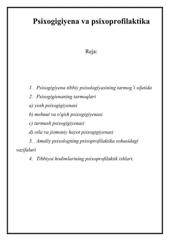 Psixogigiyena va psixoprofilaktika