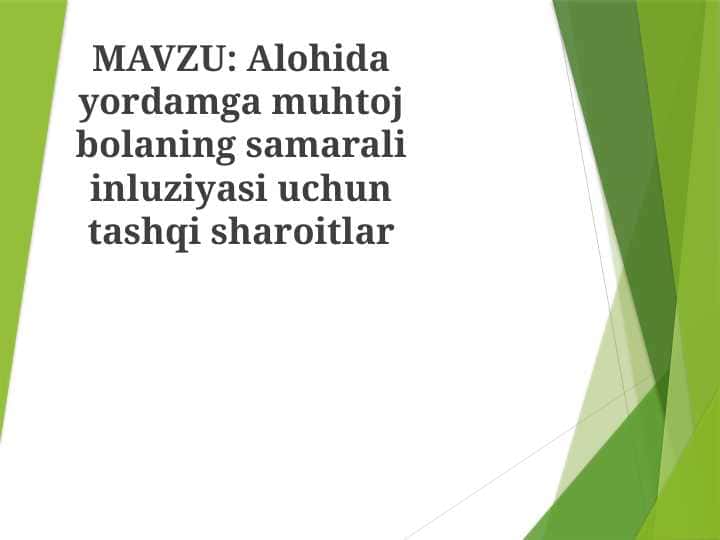 Alohida yordamga muhtoj bolaning samarali inluziyasi uchun tashqi sharoitlar
