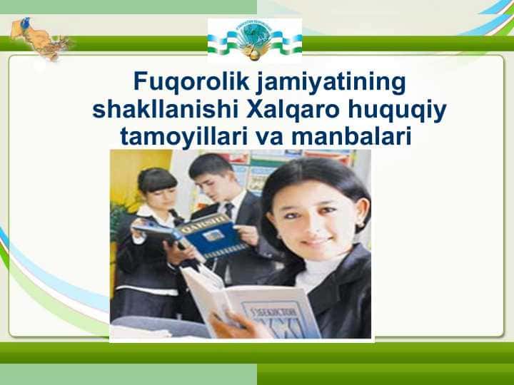 Fuqorolik jamiyatining shakllanishi Xalqaro huquqiy tamoyillari va manbalari