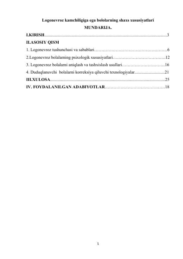Logonevroz kamchiligiga ega bololarning shaxs xususiyatlari