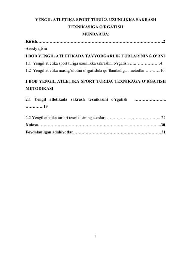 YENGIL ATLETIKA SPORT TURIGA UZUNLIKKA SAKRASH TEXNIKASIGA O'RGATISH