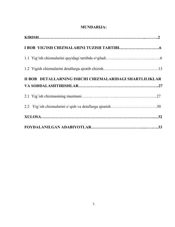 YIG'ISH CHIZMALARINI TUZISH TARTIBI