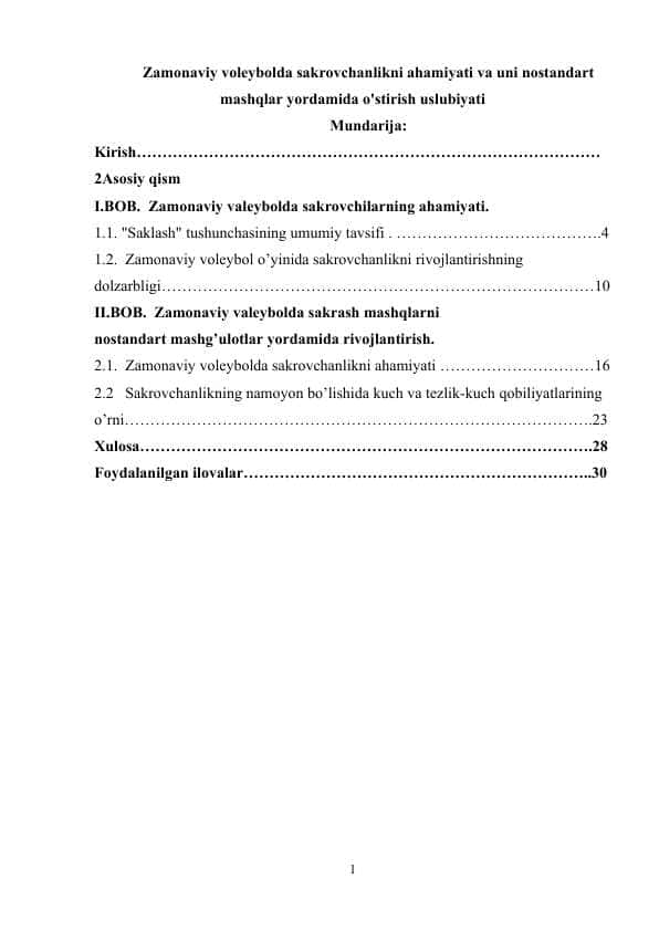 Zamonaviy voleybolda sakrovchanlikni ahamiyati va uni nostandart mashqlar yordamida o'stirish uslubiyati