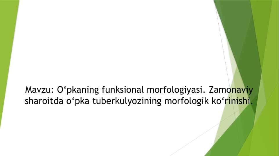 O‘pkaning funksional morfologiyasi. Zamonaviy sharoitda o‘pka tuberkulyozining morfologik ko‘rinishi.
