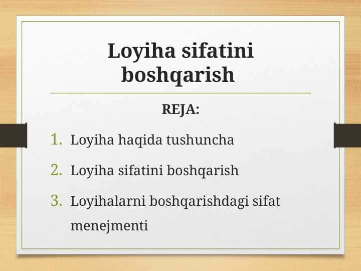 Loyiha sifatini boshqarish