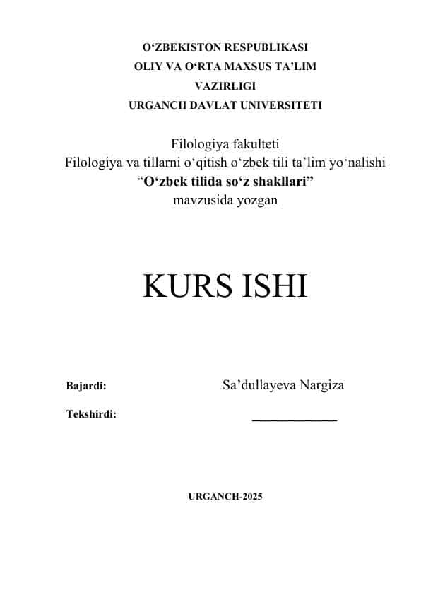 O‘zbek tilida so‘z shakllari KURS ISHI