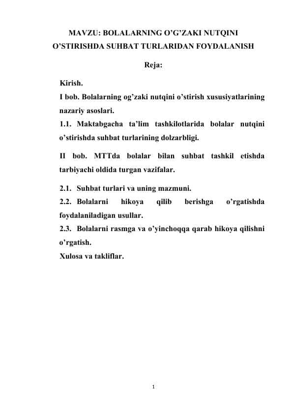 BOLALARNING O’G’ZAKI NUTQINI O’STIRISHDA SUHBAT TURLARIDAN FOYDALANISH