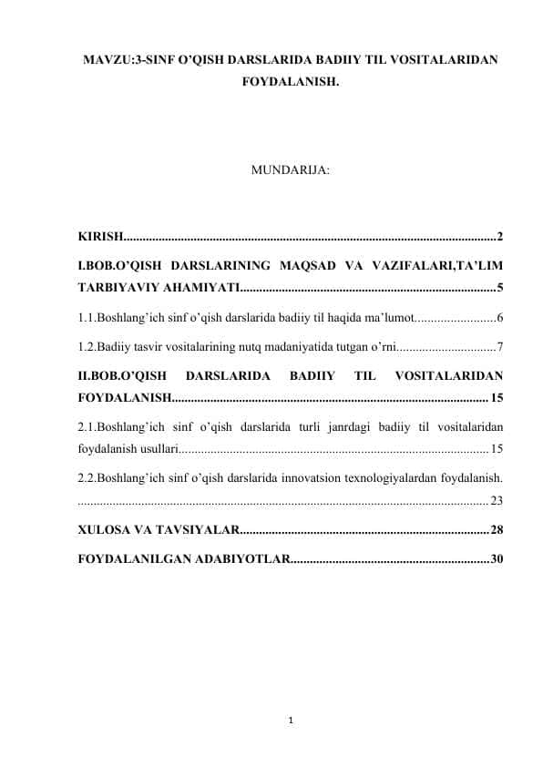 3-SINF O’QISH DARSLARIDA BADIIY TIL VOSITALARIDAN FOYDALANISH