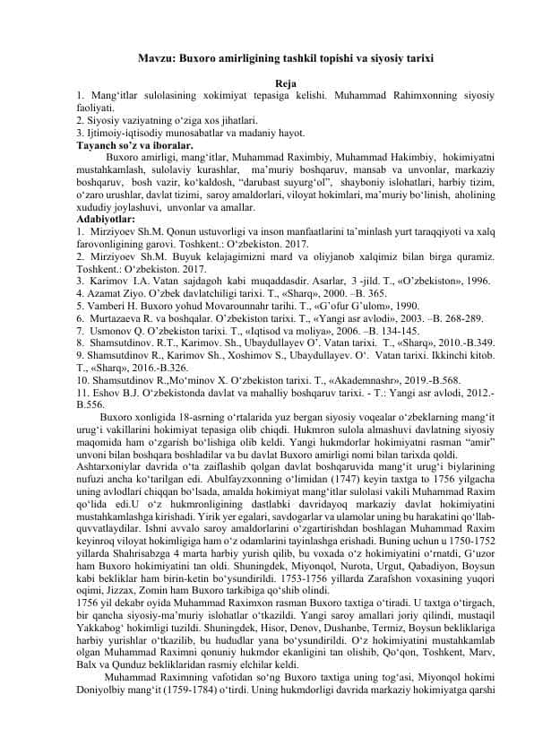 Buxoro amirligining tashkil topishi va siyosiy tarixi