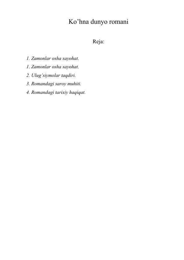 Ko’hna dunyo romani