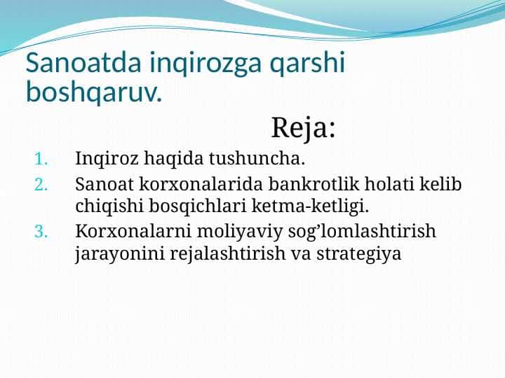 Sanoatda inqirozga qarshi boshqaruv.