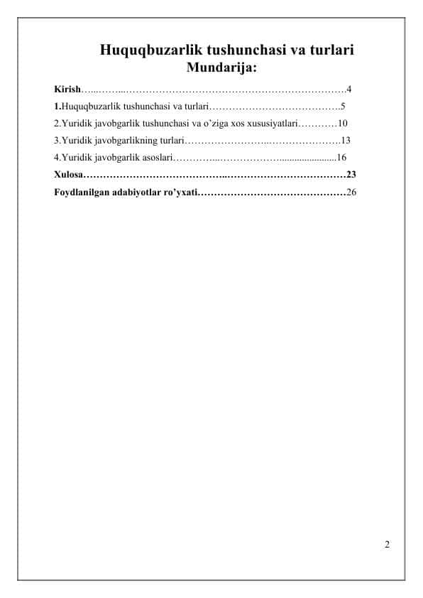 Huquqbuzarlik tushunchasi va turlari