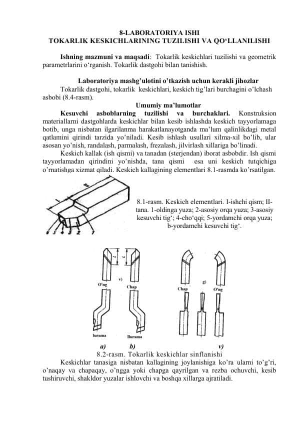 Tokarlik keskichlarining tuzilishi va qo‘llanilishi