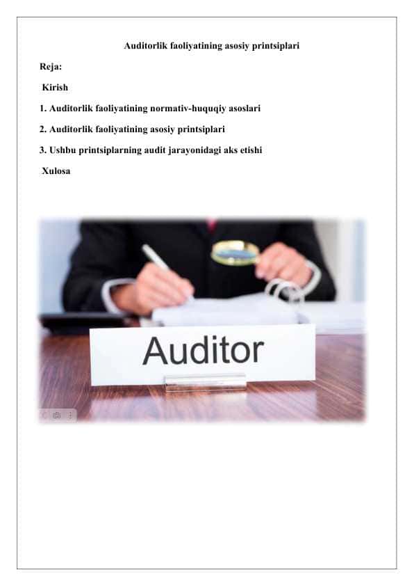 Auditorlik faoliyatining asosiy printsiplari