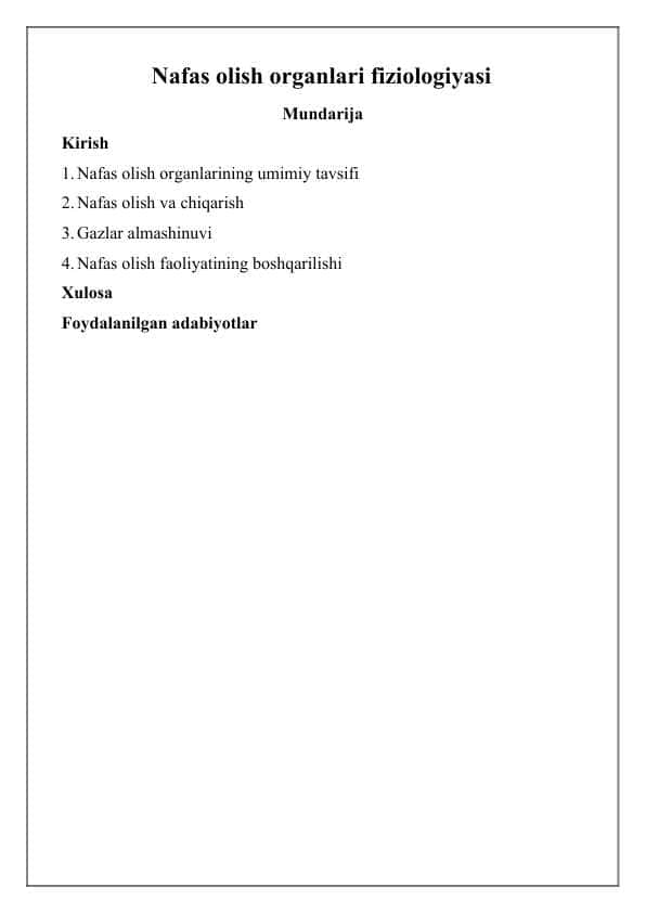Nafas olish organlari fiziologiyasi