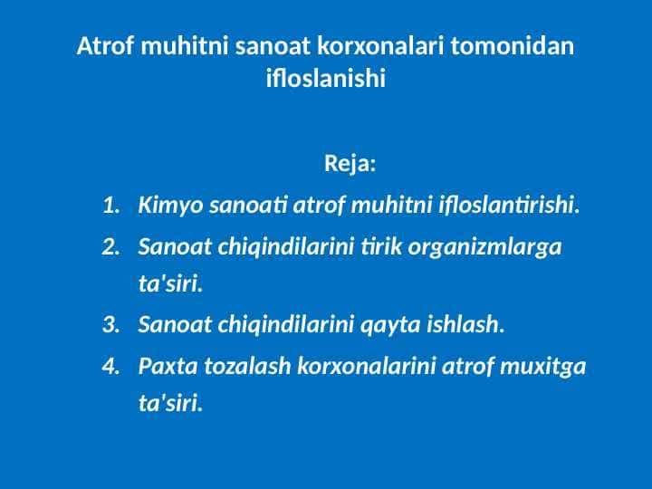 Atrof muhitni sanoat korxonalari tomonidan ifloslanishi