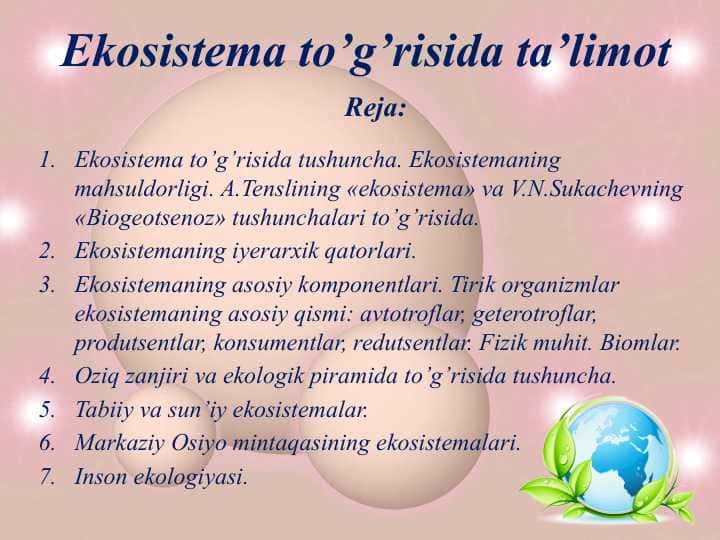 Ekosistema to’g’risida ta’limotEkosistema to’g’risida ta’limot