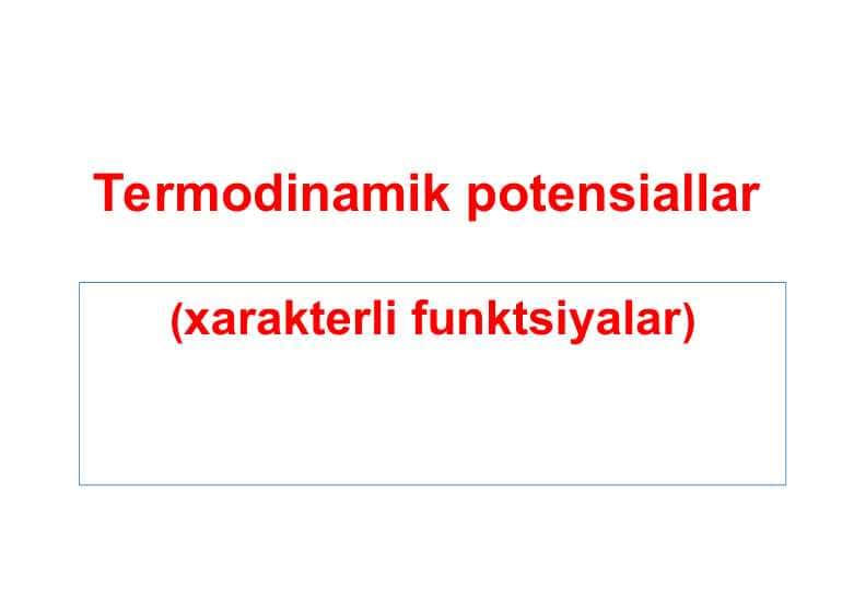Termodinamik potensiallar