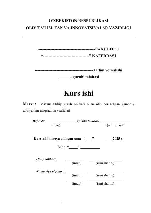 Maxsus tibbiy guruh bolalari bilan olib boriladigan jismoniy tarbiyaning maqsadi va vazifalari