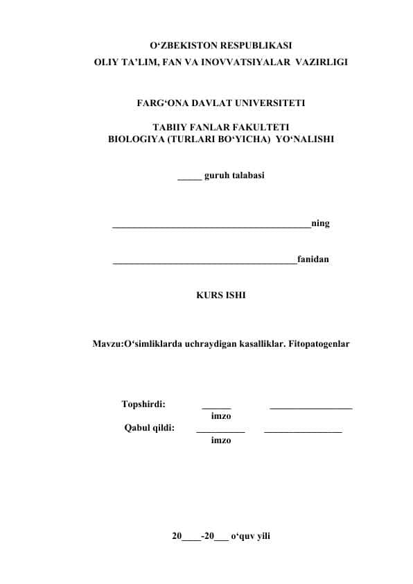 Oʻsimliklarda uchraydigan kasalliklar. Fitopatogenlar