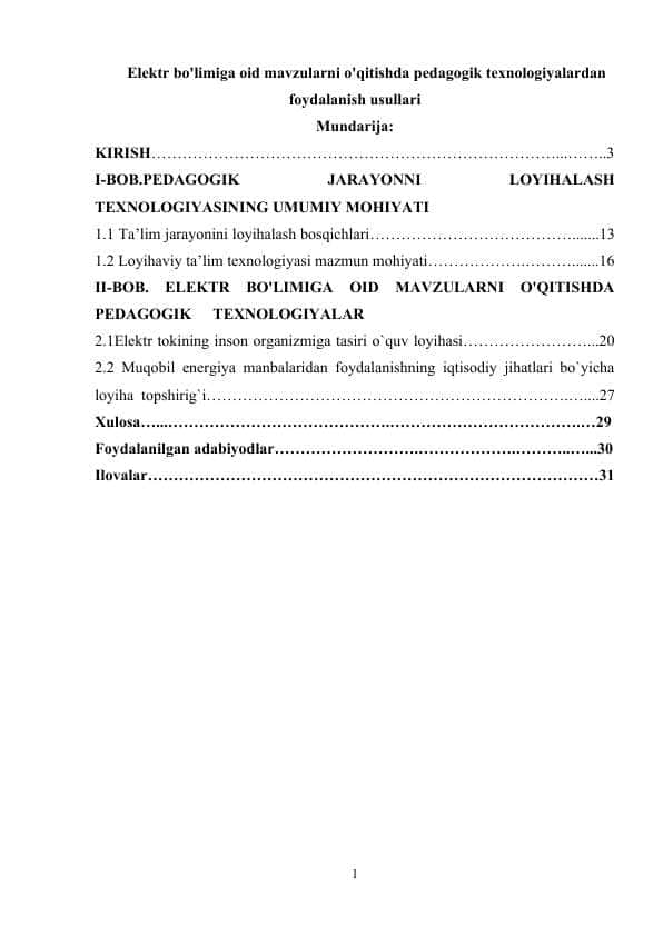 Elektr bo'limiga oid mavzularni o'qitishda pedagogik texnologiyalardan foydalanish usullari