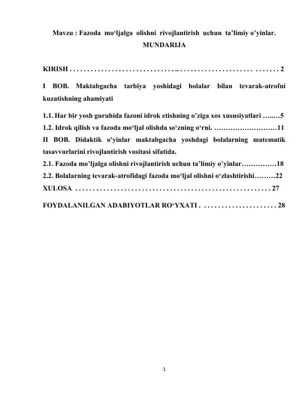 Fazoda mo‘ljalga olishni rivojlantirish uchun ta’limiy o’yinlar
