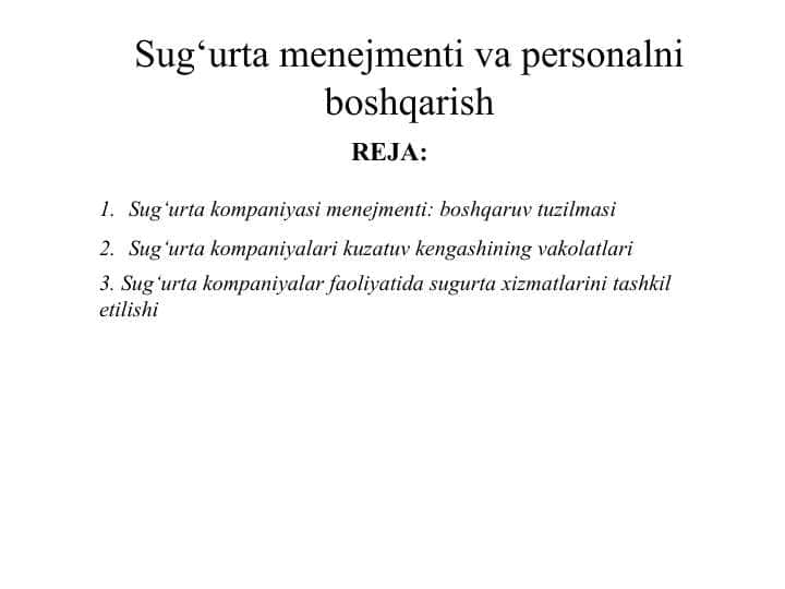Sug‘urta menejmenti va personalni boshqarish