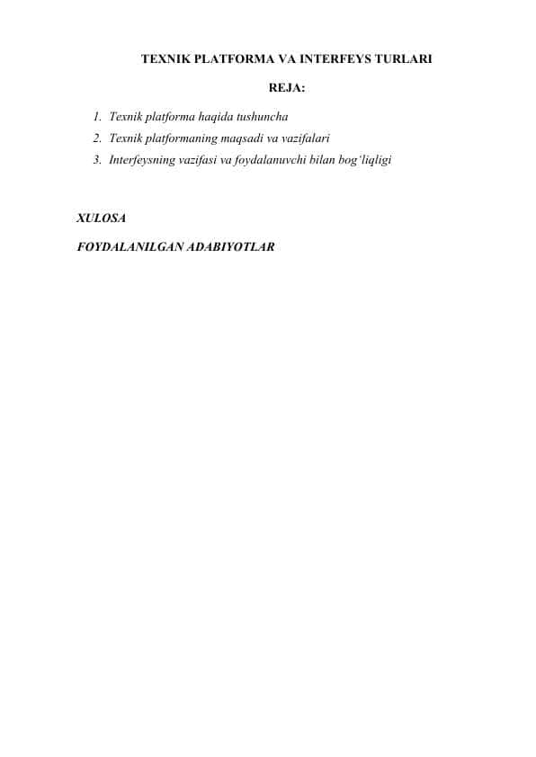 TЕXNIK PLATFORMA VA INTЕRFЕYS TURLARI
